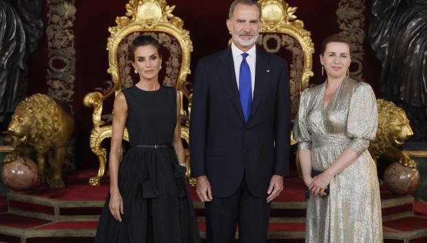 Spanish King Felipe VI and Queen Letizia Ortiz with Denmark's Prime Minister Mette Frederiksen during oficial dinner ceremony on occassion of 32 edition of NATO (OTAN) summit in Madrid on Tuesday, 28 June 2022