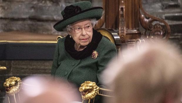 Britain's Queen Elizabeth II attending a Service of Thanksgiving for Prince Philip, Duke of Edinburgh at WestminsterAbbey in London, Tuesday, March 29, 2022.