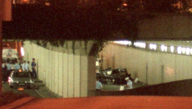 ** FILE ** The car, right, in which Diana, Princess of Wales and Dodi Fayed , was seriously injured when it crashed in the Pont d'Alma tunnel in Paris on Aug. 31, 1997. (AP Photo/Gael Cornier)