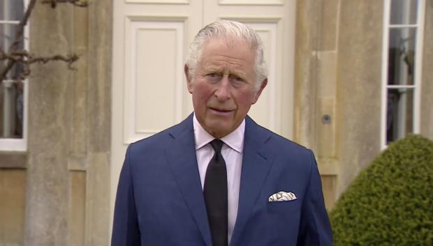 Britain's Prince Charles addresses the media,  in Gloucestershire, England, Saturday, April 10, 2021.