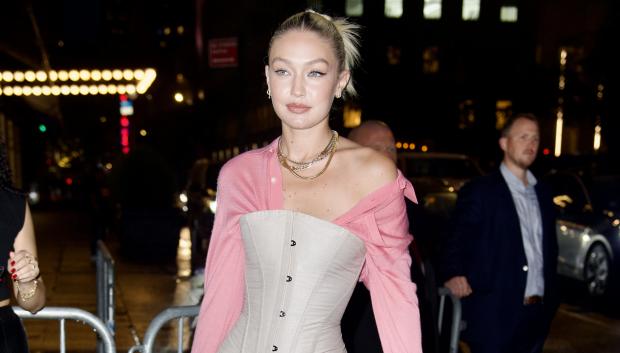 Model Gigi Hadid at Larvenie brand event in Los Angeles