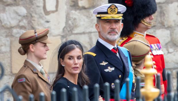 Spain King Felipe and Queen Letizia during State Funeral of Queen Elizabeth II at WestminsterAbbey in London on September 19, 2022