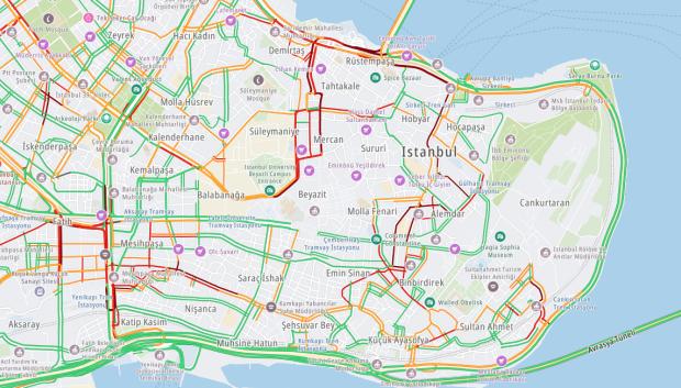 Mapa del tráfico en Estambul, Turquía