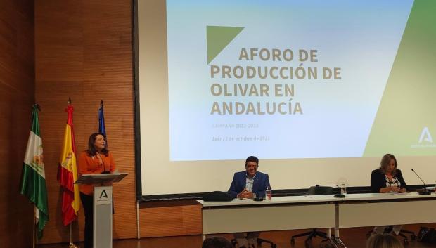 Carmen Crespo presenta el aforo del olivar 2022-2023
