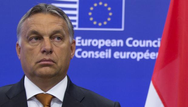 Hungarian Prime Minister Viktor Orban addresses a media conference at the EU Council building in Brussels on Thursday, Sept. 3, 2015