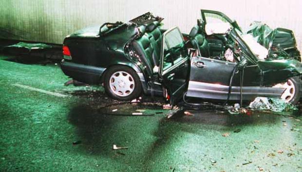 Mandatory Credit: Photo by Shutterstock (698422h)
The wrecked Mercedes. Photo shown to the jury at the coroner's inquest into the deaths of Princess Diana and Dodi Fayed and published today on the official coroner's inquest website showing the Mercedes wreckage and scene after the fatal crash in the Pont D'Alma tunnel in Paris on August 31 1997 which claimed their lives and also killed driver Henri Paul.
Pictures From the Inquest into the Death of Princess Diana and Dodi Al Fayed - Oct 2007 
PICTURES FROM INQUEST INTO DEATH PRINCESS DIANA DODI AL FAYED OCT 2007 WRECKED MERCEDES PHOTO SHOWN JURY AT CORONER'S DEATHS PUBLISHED TODAY OFFICIAL WEBSITE SHOWING WRECKAGE SCENE AFTER FATAL CRASH PONT D'ALMA TUNNEL PARIS AUGUST 31 1997 WHICH CLAIMED THEIR LIVES ALSO KILLED DRIVER HENRI PAUL INVESTIGATION UNDERPASS ACCIDENT SITE DIANADEATH DIANAANNIVERSARY Not-Personality 2804700