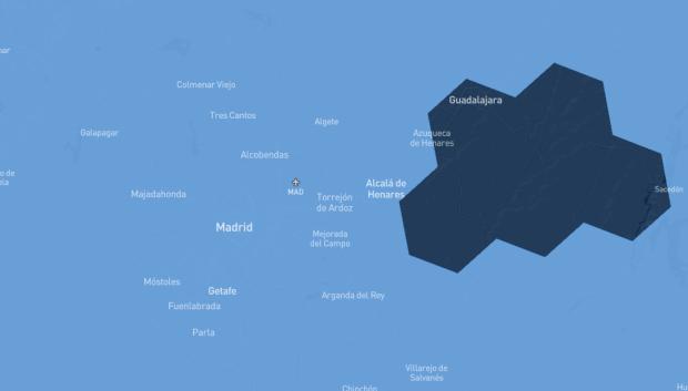 El mapa que muestra la zona de Guadalajara fuera del servicio de Starlink
