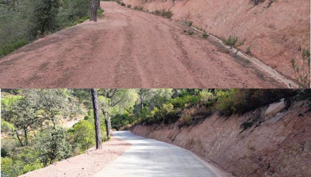 Camino Guadiatillo antes (arriba) y después (abajo) de la intervención