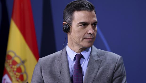 Spanish Prime Minister Pedro Sanchez attends a press statement at the Chancellery in Berlin, Germany, Friday March 18, 2022.