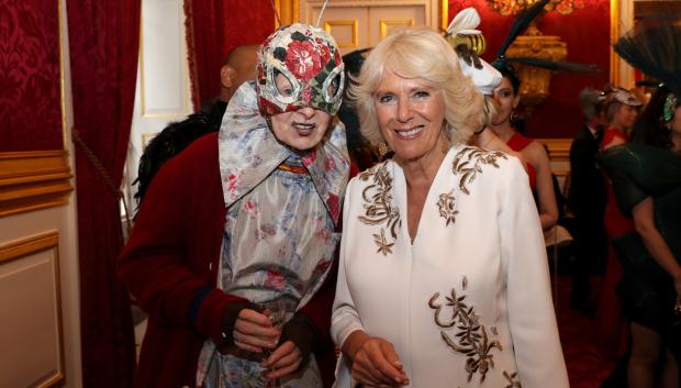Camilla Parker The Duchess of Cornwall meets designer Vivienne Westwood attending a reception for the Elephant Family Animal Ball at ClarenceHouse, London. *** Local Caption *** .