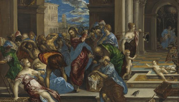 La Purificación del Templo, pintado por El Greco en Venecia antes de su viaje a España. Fue propiedad del marqués de Salamanca hasta su subasta en París en 1867