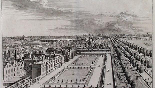 El Palacio de St. James, a la izquierda, y The Mall en 1715