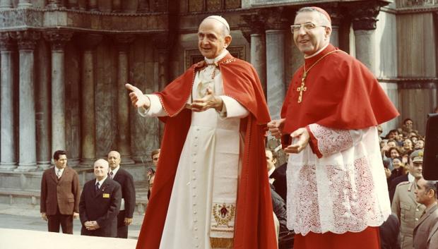 Pablo VI en Venecia con Albino Luciani, su sucesor en el pontificado, Juan Pablo I (1972)