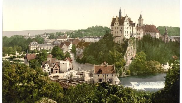 Vista del castillo de Sigmaringen hacia el año 1900
