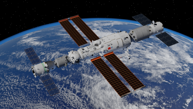 Representación virtual de Tiangong, la estación espacial china