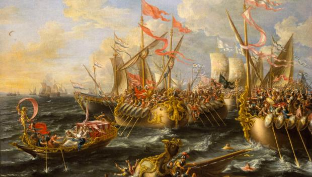 La batalla de Accio, pintada por Lorenzo A. Castro. National Maritime Museum