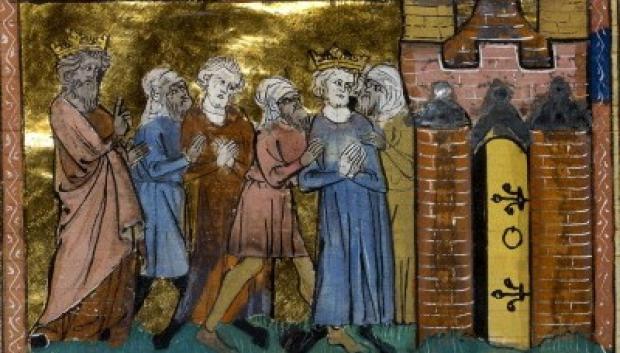 Captura de Luis por los ayubíes en abril de 1250, según una miniatura medieval