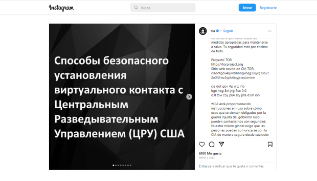 Anuncio de la CIA en Instagram para reclutar espías entre los rusos descontentos