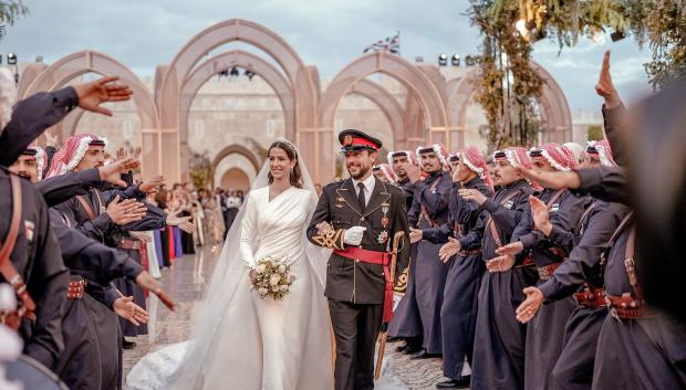 Crown Prince Al Hussein bin Abdullah II of Jordan and Rajwa Al Saif during their wedding in Amman, on June 01, 2023