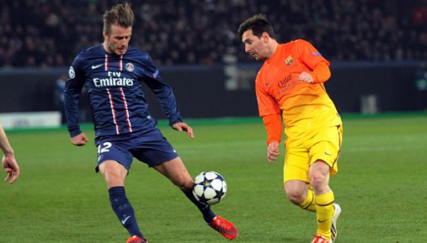 Beckahm y Messi se enfrentaron en un partido entre el PSG y Barça