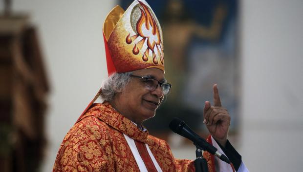 Nicaraguan Cardinal Leopoldo Brenes offers mass at the Metropolitan Cathedral in Managua, on May 28, 2023. The Nicaraguan police launched on the eve an investigation into several Catholic dioceses for money laundering by allegedly illegally handling "funds and resources from bank accounts" of convicted opponents. International organisations have denounced president Daniel Ortega's government for its measures against opponents and for banning thousands of private and religious organisations. (Photo by STRINGER / AFP)