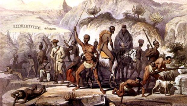 Xhosas defienden un bastión en el boscoso Water Kloof durante la Octava Guerra Xhosa en 1851