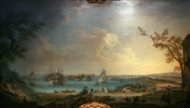 Salida de Tolón de la escuadra francesa el 10 de abril de 1756 para atacar el puerto de Mahón, obra de Nicolas Ozanne
