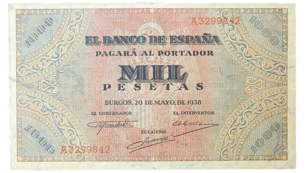 Billete de 1.000 pesetas de Burgos, 20 de mayo de 1938