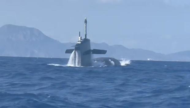 El S-81 emerge en aguas de Cartagena tras una prueba de navegación dinámica