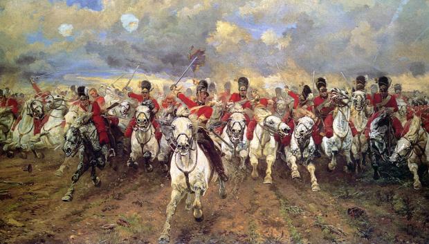 La carga de los Scots Greys en Waterloo pintada por Elizabeth Thompson