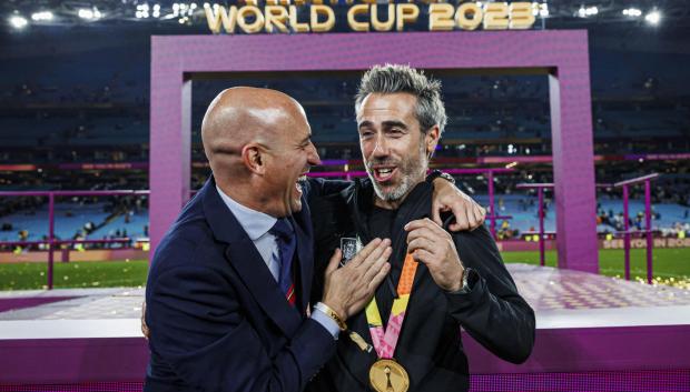 Luis Rubiales, junto a Jorge Vilda, en la celebración del Mundial en Australia
