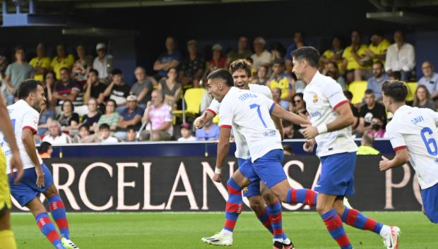 Ferrán Torres celebra tras marcar el tercer gol ante el Villarreal