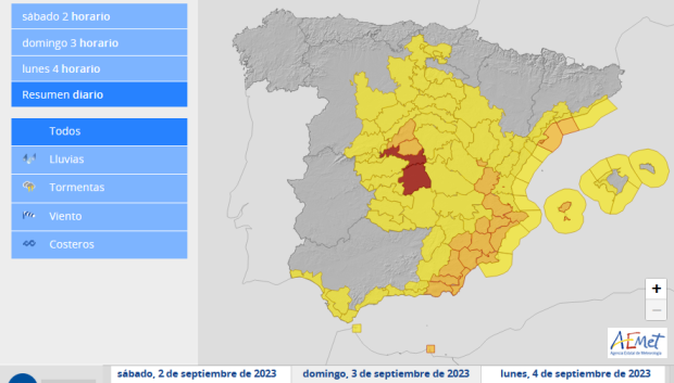 Mapa de España con las alertas de cada provincia