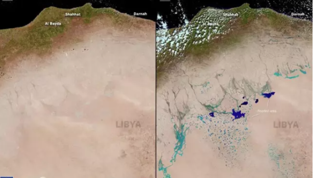 Lagos en el desierto de Libia provocados por la tormenta Daniel