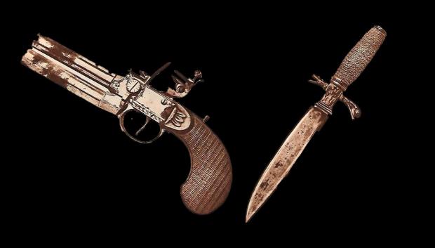 Pistola y cuchillo de Pacheco