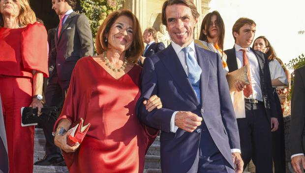 José María Aznar and Ana Botella during the wedding of Javier Prado and Catalina Vereterra Gastearen in Medina Sidonia (Cadiz) on Saturday, 30 September 2023.