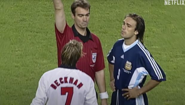 El momento de la expulsión de Beckham en el Mundial 1998