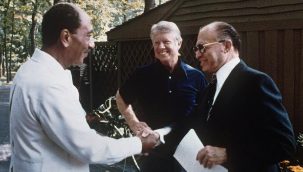 Menachem Begin, Jimmy Carter y Anwar Sadat en Camp David, 1978