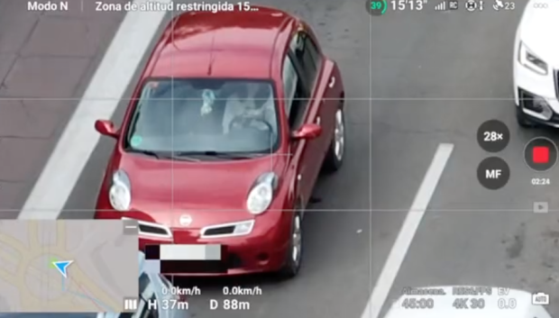 Primera infracción, una conductora consulta su teléfono móvil