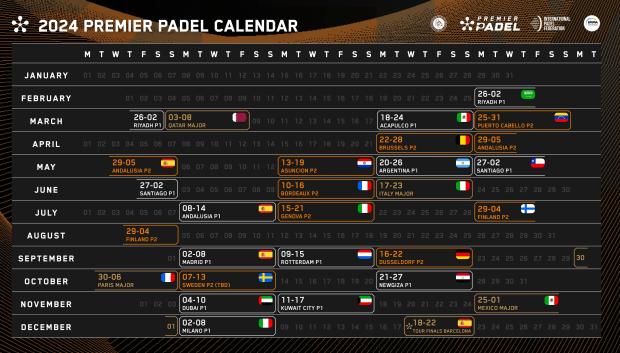 Este es el calendario oficial para el circuito Premier Padel de 2024