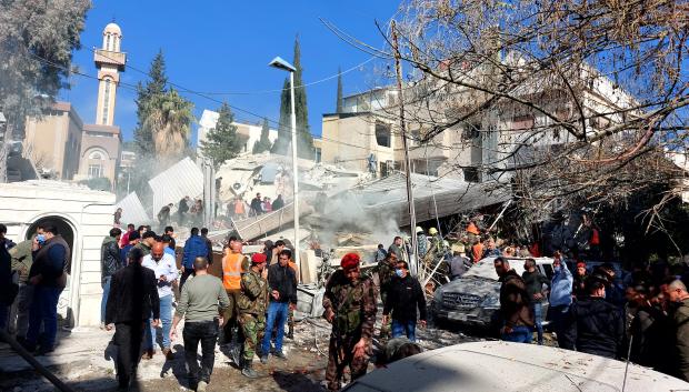 Edificio destruido en Damasco tras el ataque aéreo de Israel