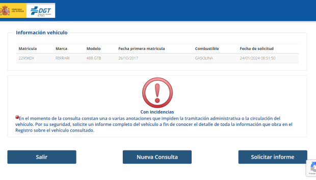 El informe de tráfico del vehículo siniestrado