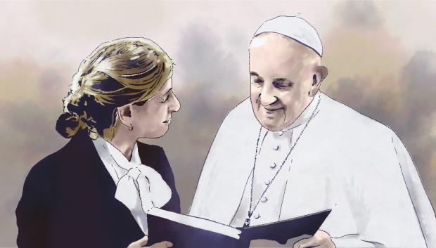 Ilustracion yolanda diaz y el papa