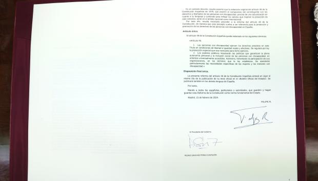 Artículo 49 de la Constitución Española sancionado por Su Majestad el Rey