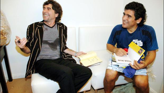 Joaquín Sabina y Diego Armando Maradona, antes de verse en el programa 'La noche del 10'