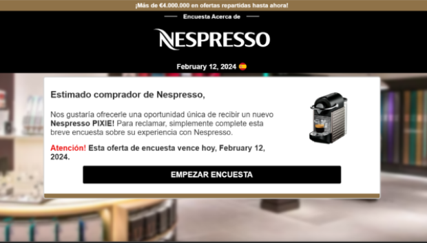 Imagen de la encuesta falsa de Nespresso
