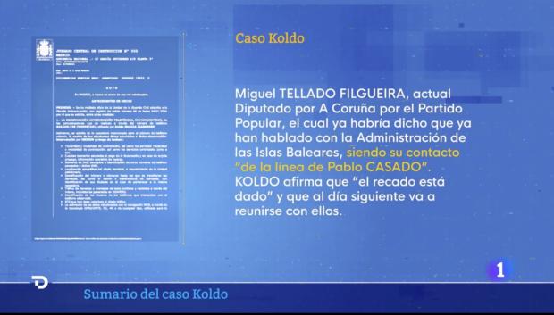 El Telediario reprodujo un párrafo del sumario en el que Koldo cita a Tellado