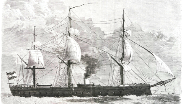 Dibujo de época de la Numancia a su entrega en 1865