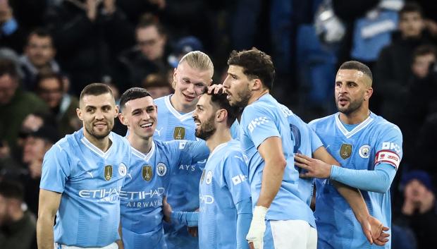 Los jugadores del Manchester City celebran un gol en el partido contra el Newcastle