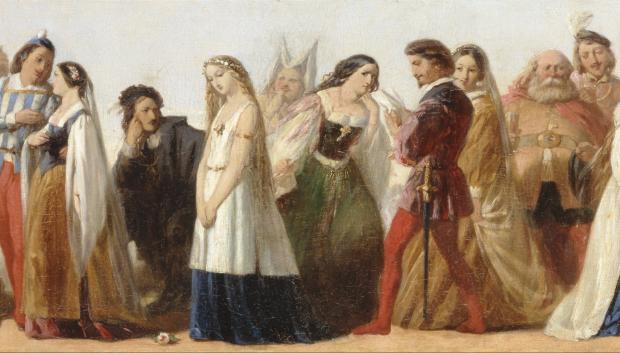 Procesión de personajes de las obras de Shakespeare, pintura de artista desconocido